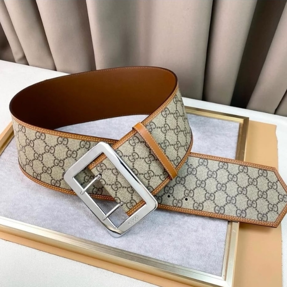 Gucci Tan and Brown GG Monogram Belt